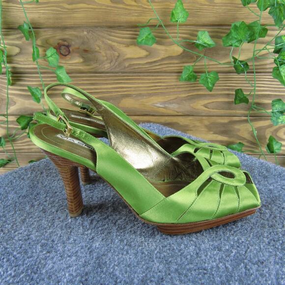 Via Spiga Women's Peep Toe Slingback Green Synthetic Pump 9.5 Gently Used 2025 - Picture 3 of 7